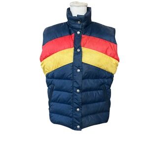Vintage Ski Daddle Puffer Vest Duck Down Navy Chevron Fill Womens Large